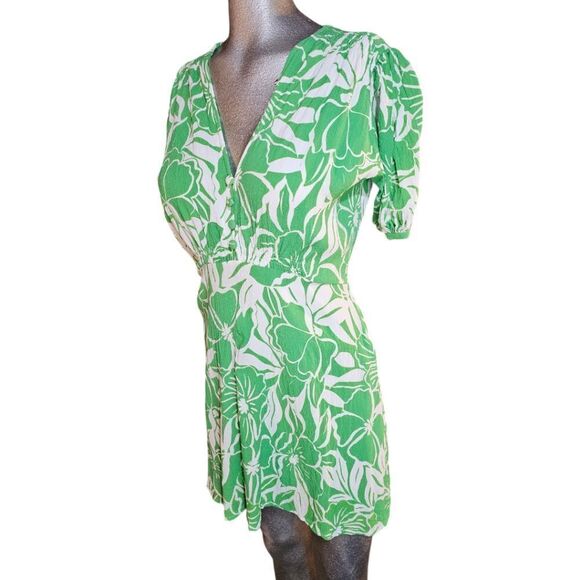 Faithful The Brand La Castella Green White Tropical Mini Dress Size 4 - Picture 14 of 15